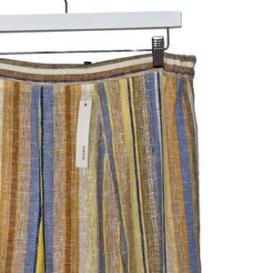 Drew Linen Blend Yellow & Blue Striped Pants with Gathered Hems - Size L - NWT